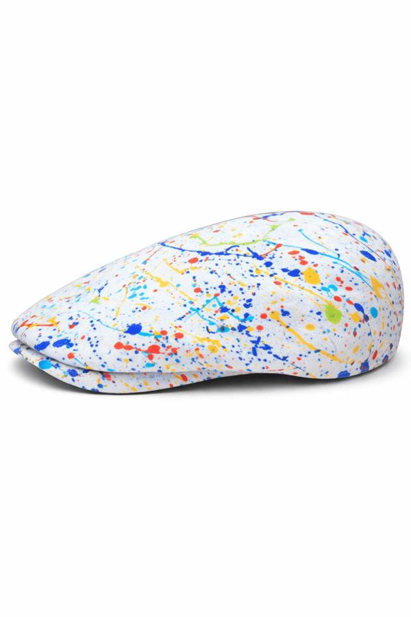Paint Splash White Printed Flat Cap - Claudio Lugli Shirts