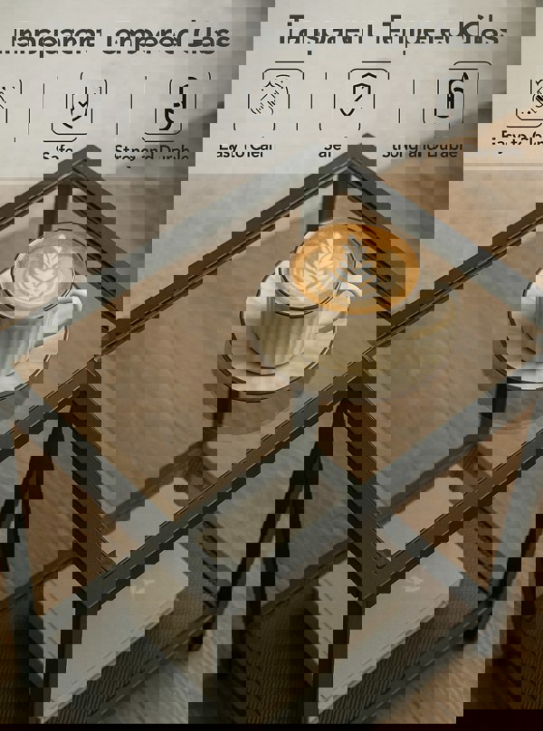 Rafaelo Mobilia 2PC Bedside Nightstand Tables With Metal Frame Black