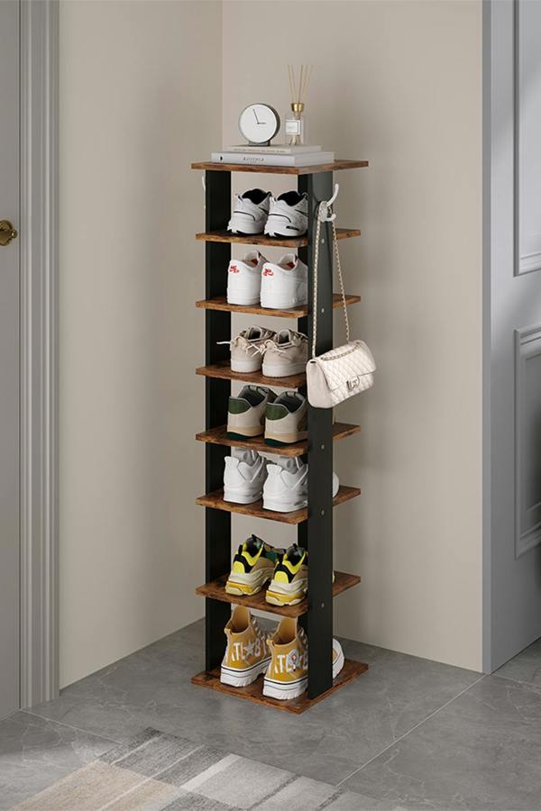 Living and Home 8-Tier Shoe Rack with Hooks for Entryway