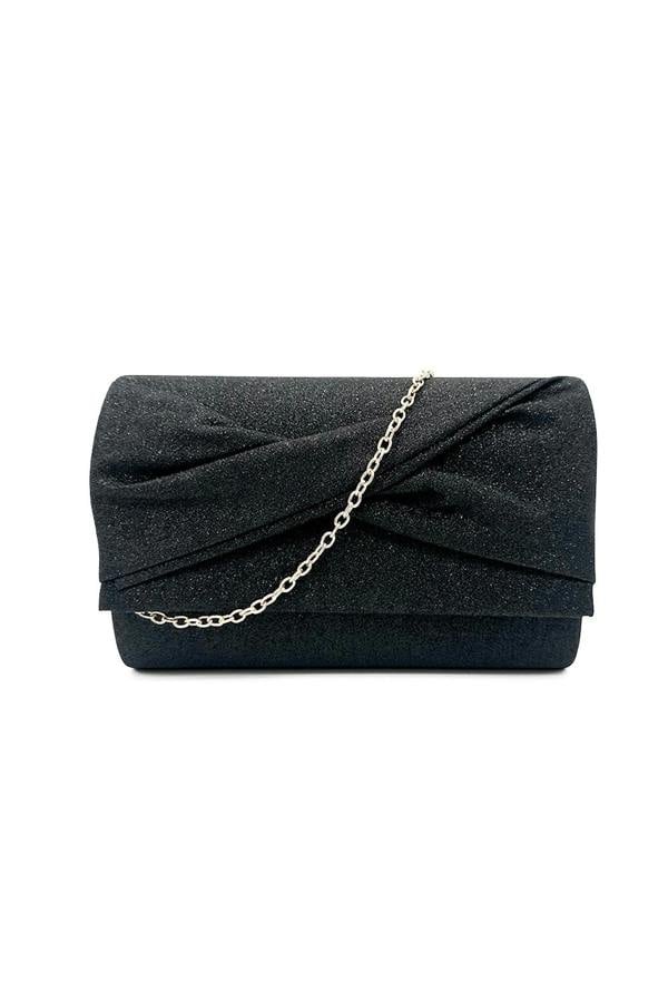 Pluspup Pleated Glitter Clutch Bag with Chain Strap