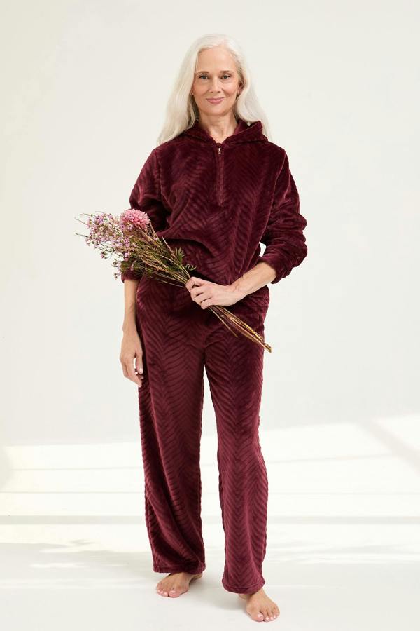 Cosy Chevron Lounge Suit in Maroon - Loungewear