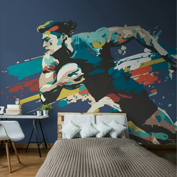 Origin Murals Rugby Player in Graphic Style - Blue