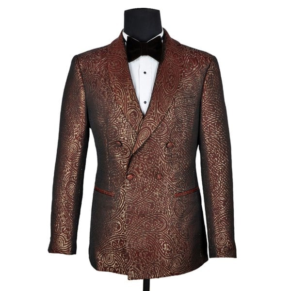 David WeJ Kensington Double Breasted Shawl Lapel Jacquard Wine Gold