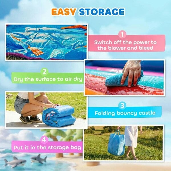 6 in 1 Kids Bouncy Castle, with Water Slide, Water Gun, Climbing Wall, Air Blower for Indoors/Outdoors, 3.9 x 3 x 2m