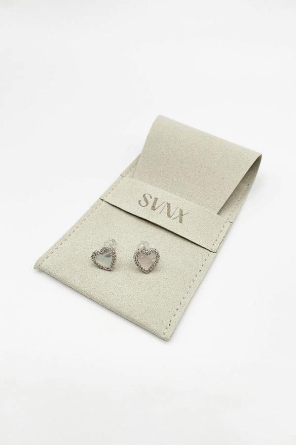 SVNX Diamante & Seashell Heart Earrings In Silver