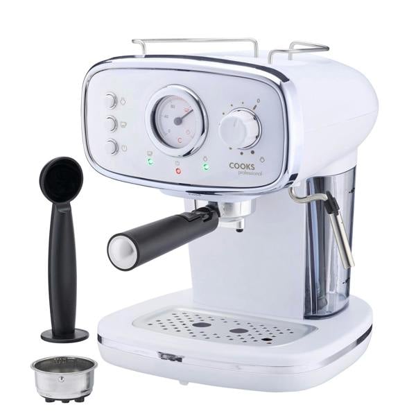 Cooks Professional Retro Espresso Machine | White / Silver