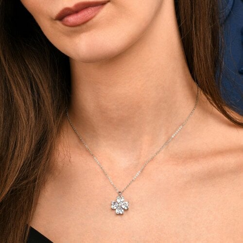 Zavana Silver Four Leaf Clover Pendant Necklace for Women with Heart Shaped CZ Stones