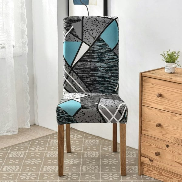 Anyseat Sky Blue Linear and Shapes Elastic Chair Cover for Dining Room