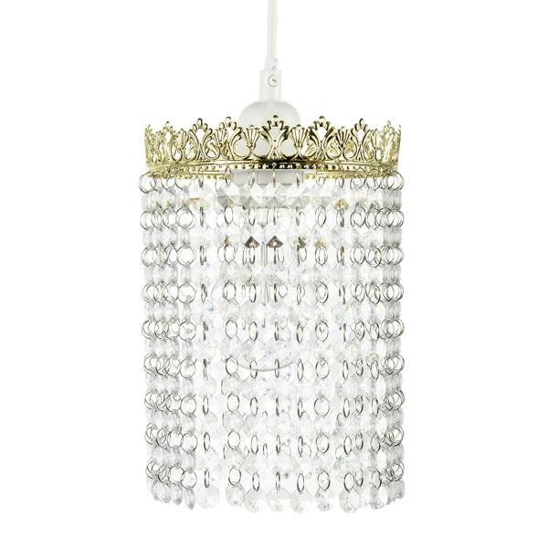 Polished Gold Crown Pendant Light Shade with Strings of Clear Beads Image 4