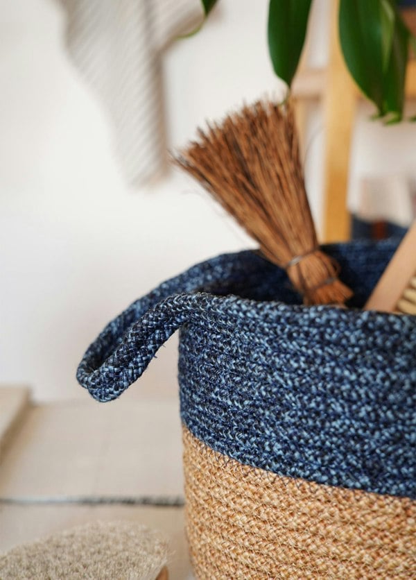 Rozi Jute Handwoven Storage Basket (Blue)