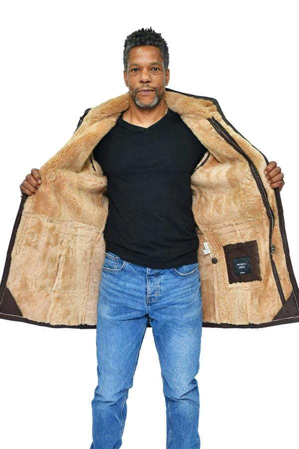 Infinity Leather Mens Sheepskin Leather Hooded Duffle Coat-Leatherhead