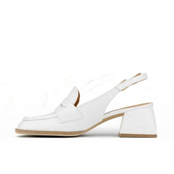 Embassy London Diana - Wedding White Women's 2.4 inch block heel sling backs in white floral emboss leather
