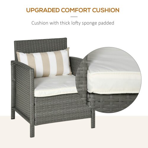 Wyld Haus Reha Rattan Light Grey 3 Piece Garden Bistro Set With 2 Tier Glass Table And Stripe Cushions
