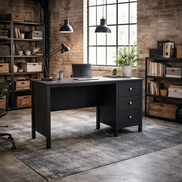 Wyld Haus Gossmere Matt Black Office Desk 3 Drawers