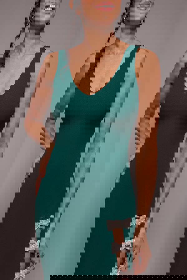 Diamante Brooch Thigh Split Mermaid Maxi Dress - Emerald DR4433