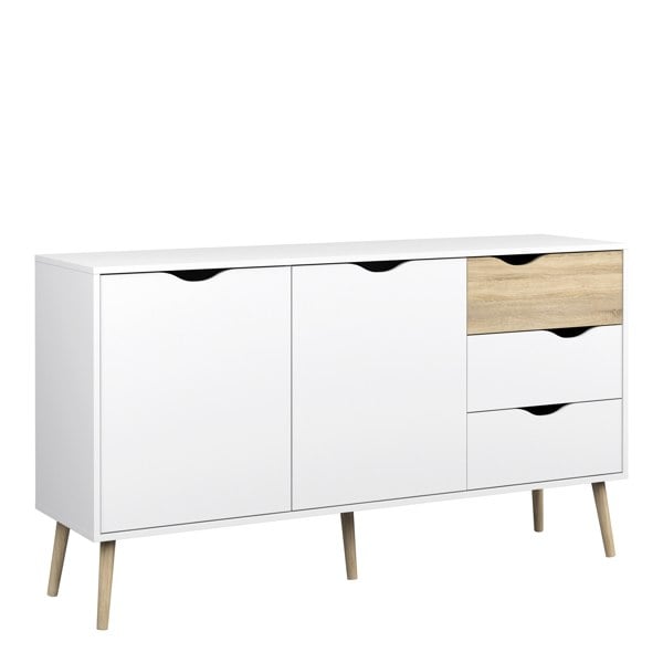 Furniture To Go Oslo Sideboard - Large - 3 Drawers 2 Doors in White and Oak
