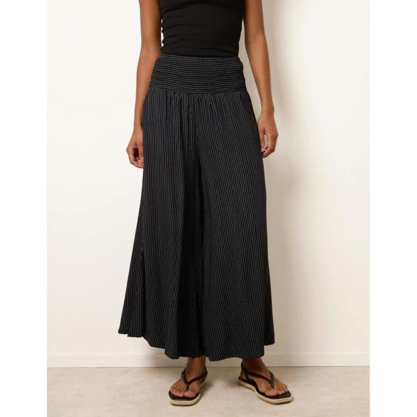 Blue Vanilla Wide Leg Shirred Waist Wavy Trousers