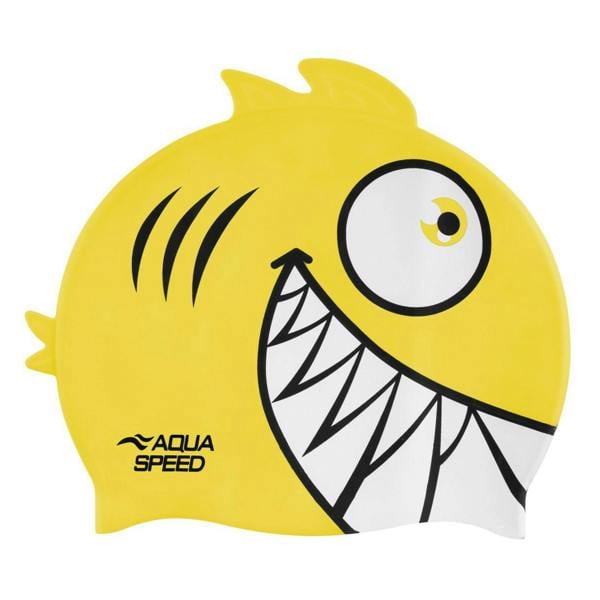 Aqua Speed Boys Girls Piranha Patterned Swimming Cap | Silicone 3D Print Easy Fit Swim Cap