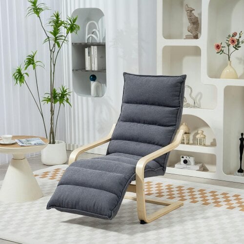 HOMCOM Birch Wood Lounge Chair for Living Room, Bedroom, Black - Dark Grey - Modern - 1