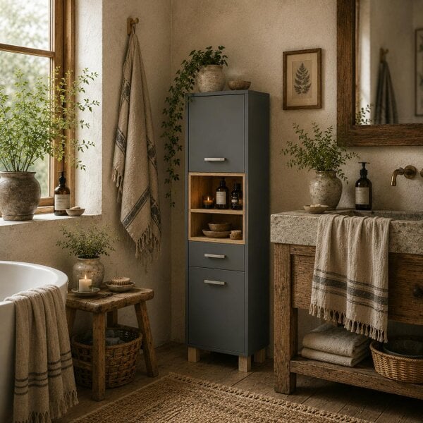 Wyld Haus Suna Tall Bathroom Storage Cabinet With Moisture Resistant Board Finish Matte Grey