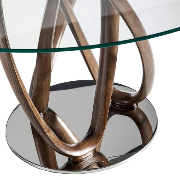 Angel Cerdá Round tempered glass and walnut dining table 1021
