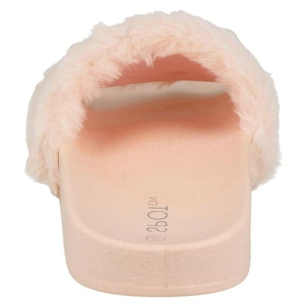 Spot On Ladies Spot On Pearl Trim Faux Fur Slider Style Sandals