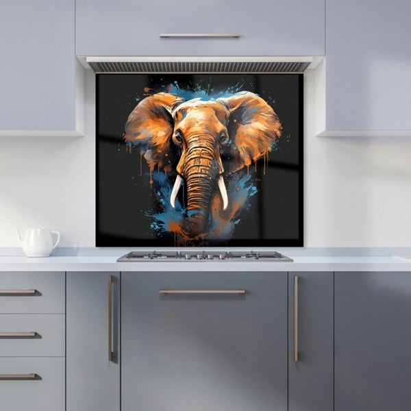 Warren Reed - Designer Splashart Elephant Blue Kitchen Splashback