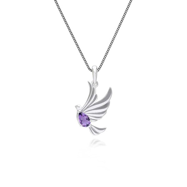 253P340903925 ECFEW™ Creator Amethyst Dove Pendant Necklace in Sterling Silver 