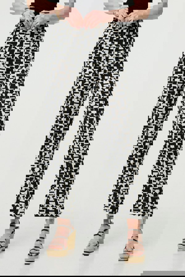 Black | Geo Print High Waist Wide Leg Trousers
