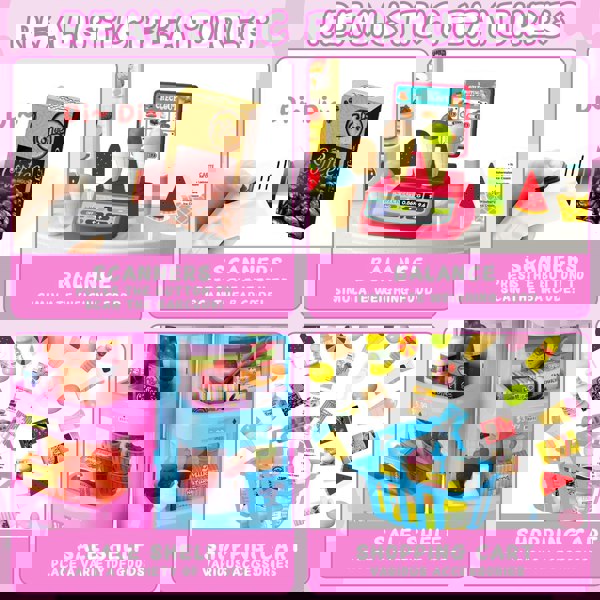 deAO Toys Grocery Supermarket Toy with Cash Register, Scanner, Lights & Sound – Pretend Play Ice Cream and Dessert Shop Set