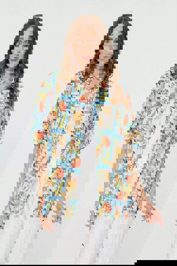 Blue | Patchwork Relaxed 1/2 Sleeve Shirt
