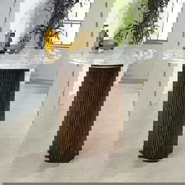 IH Design Miel Mango Wood Dining Table Round With Marble Top