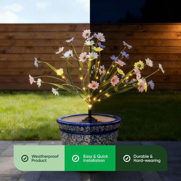 Gardenwize Solar Wild Chrysanthemum Stake Light – Warm White LED Garden Light