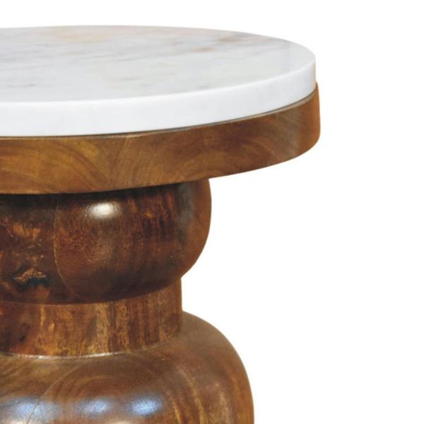 Artisan Furniture Solid Wood Marble Top Bulla Side Table, Brown