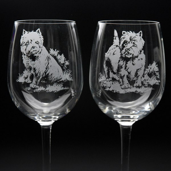 Glyptic Glass Art Westie Dog Crystal Wine Glass - Hand Etched/Engraved Gift