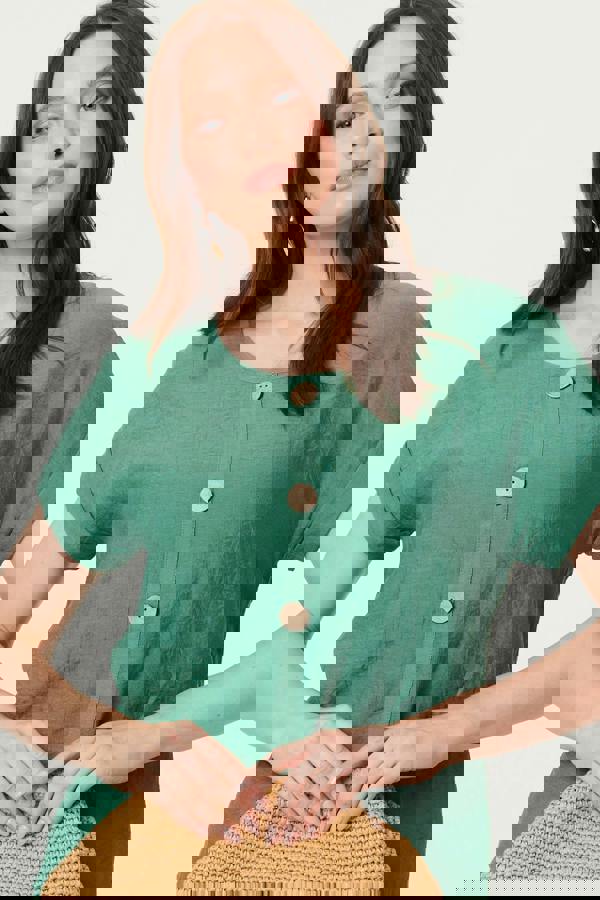 Green | Layered Hem Short Sleeve Tunic Top