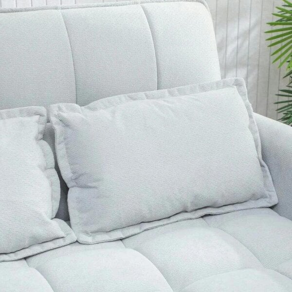 2 Seater Sofa Bed, 3-in-1 Convertible Sleeper Sofa with Click-clack Adjustable Backrest and 2 Pillows, Light Grey
