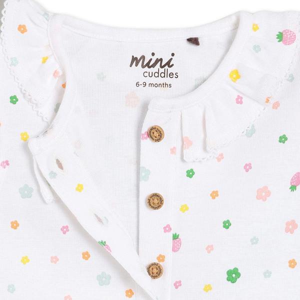 Mini Cuddles Baby Girls Floral Printed Bodysuit, White