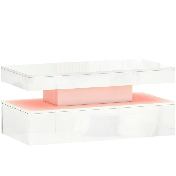 High-gloss white coffee table with open storage compartment
