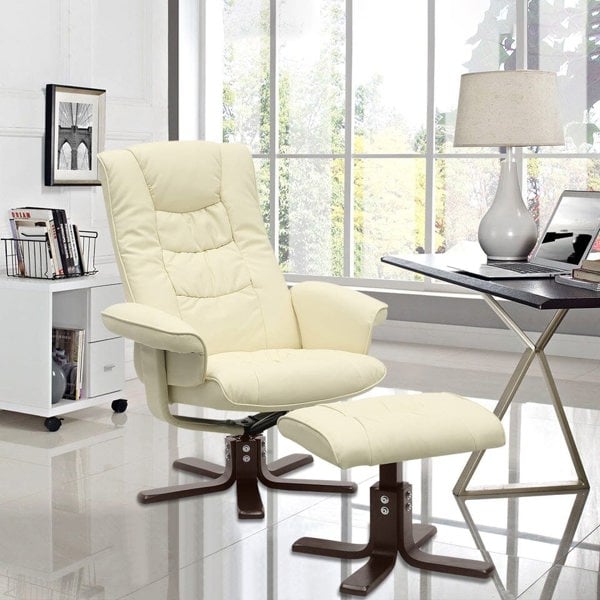 PU Leather Swivel Chair Recliner Armchair with Footstool Recliners Living and Home