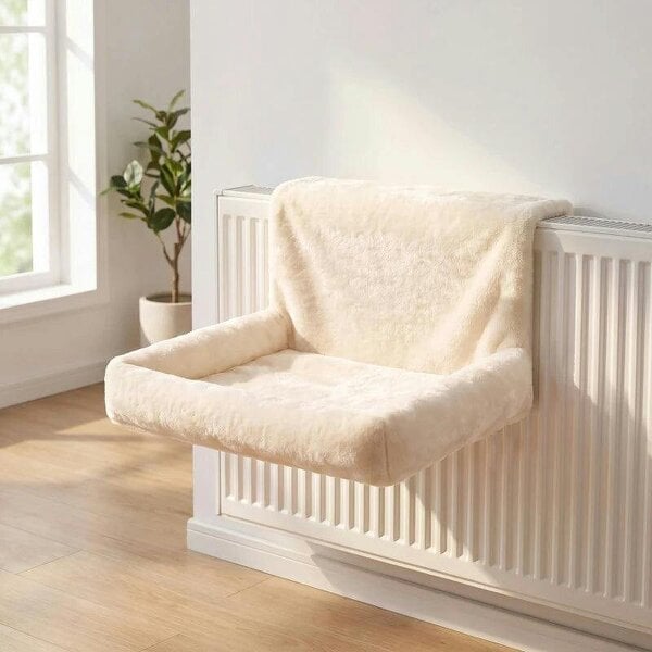 Cat Radiator Bed, Hanging Warm Hammock w/ Foldable Metal Frame, Removable Washable Cover, Cream
