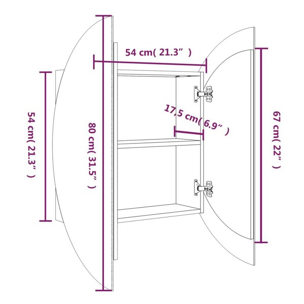 Berkfield Bathroom Cabinet with Round Mirror&LED Oak 54x54x17.5 cm