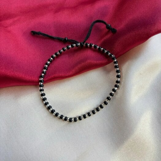 The Colourful Aura Adjustable Silver Black Beads Bracelet For Newborns and Adults