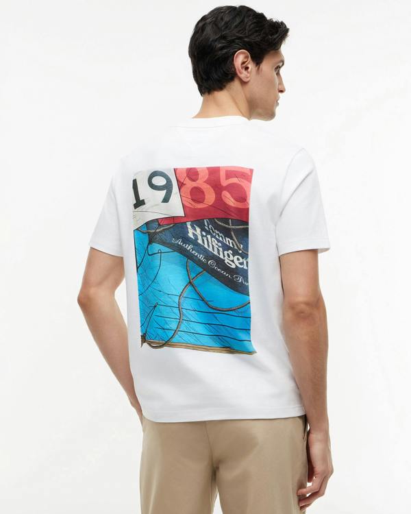 Tommy Hilfiger Nautical Back Photo Mens T-Shirt - White