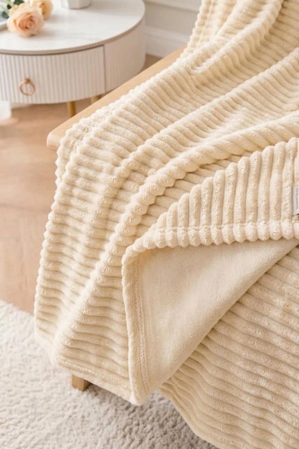 Dyzi Large Supersoft Ribbed Jacquard Fleece Throw Blanket 200 x 240cm