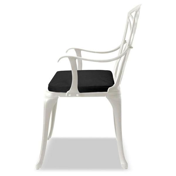 Homeology OSHOWA White Aluminium Weatherproof Outdoor Table and 2 Comfortable Chairs with Armrests Bistro Set with Black Cushions