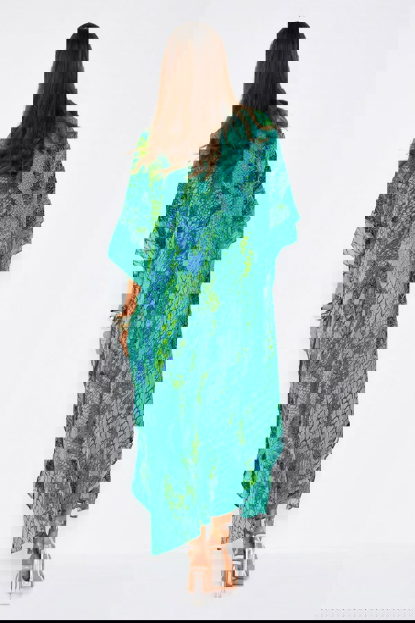 Kaa Tassel Maxi Kaftan in Ocean Python