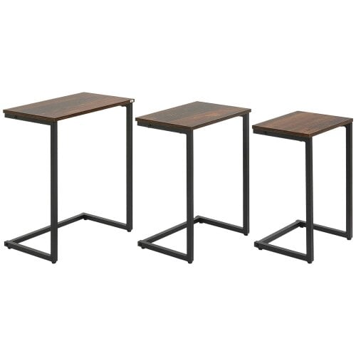 Wyld Haus Supa Metal Rustic Brown Set Of 3 Nesting C ShaFauxd Side Tables With Steel Frame