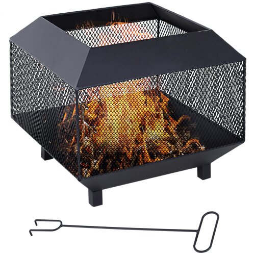 Wyld Haus Dita Steel Black Square Outdoor Mesh Fire Pit With Lid Log Grate