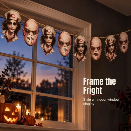 Shatchi 24x16cm Bloody Faces Halloween Hanging Garland with 8 Decorative Cut-Outs